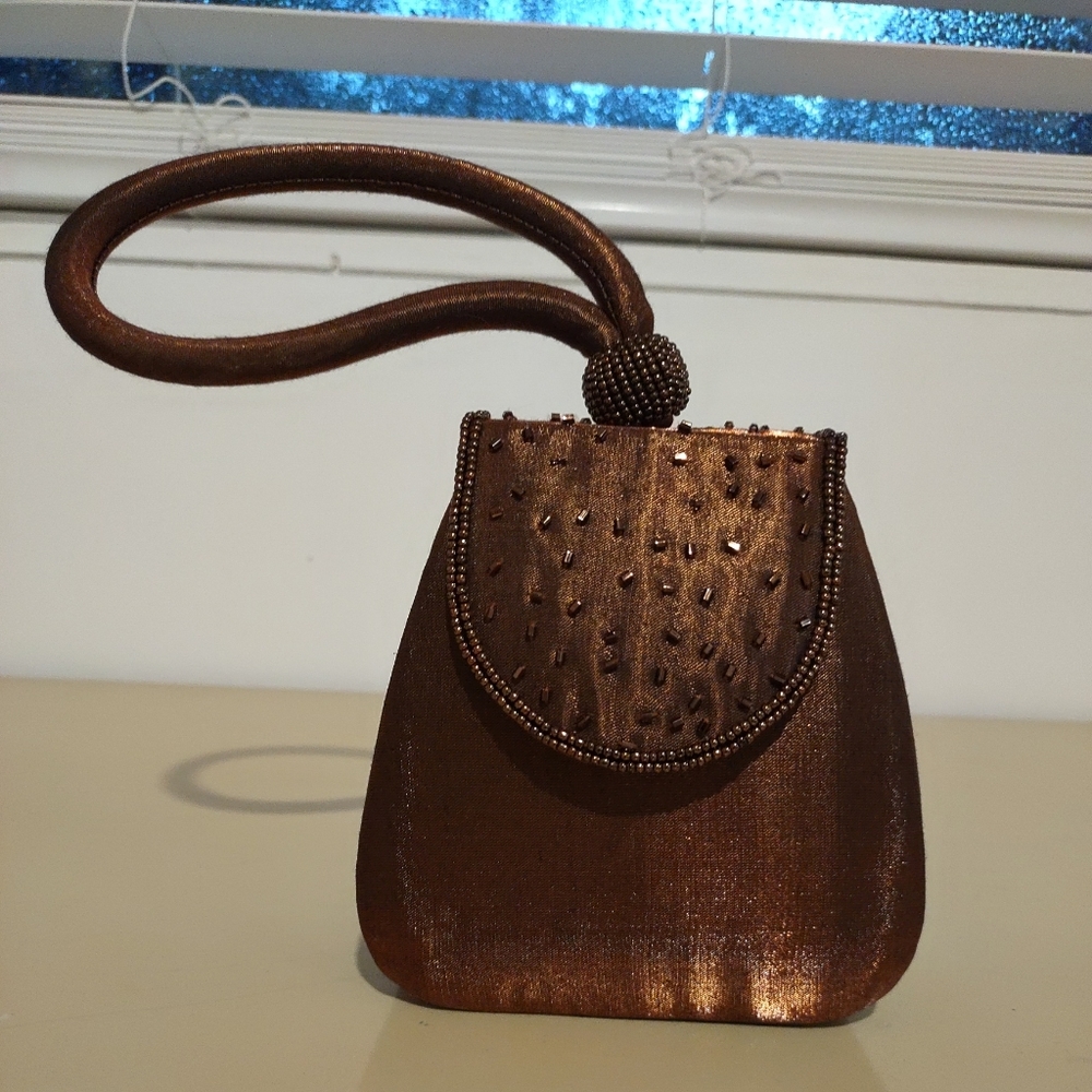Mini Brown Purse Coin Pouch Bag Beaded
